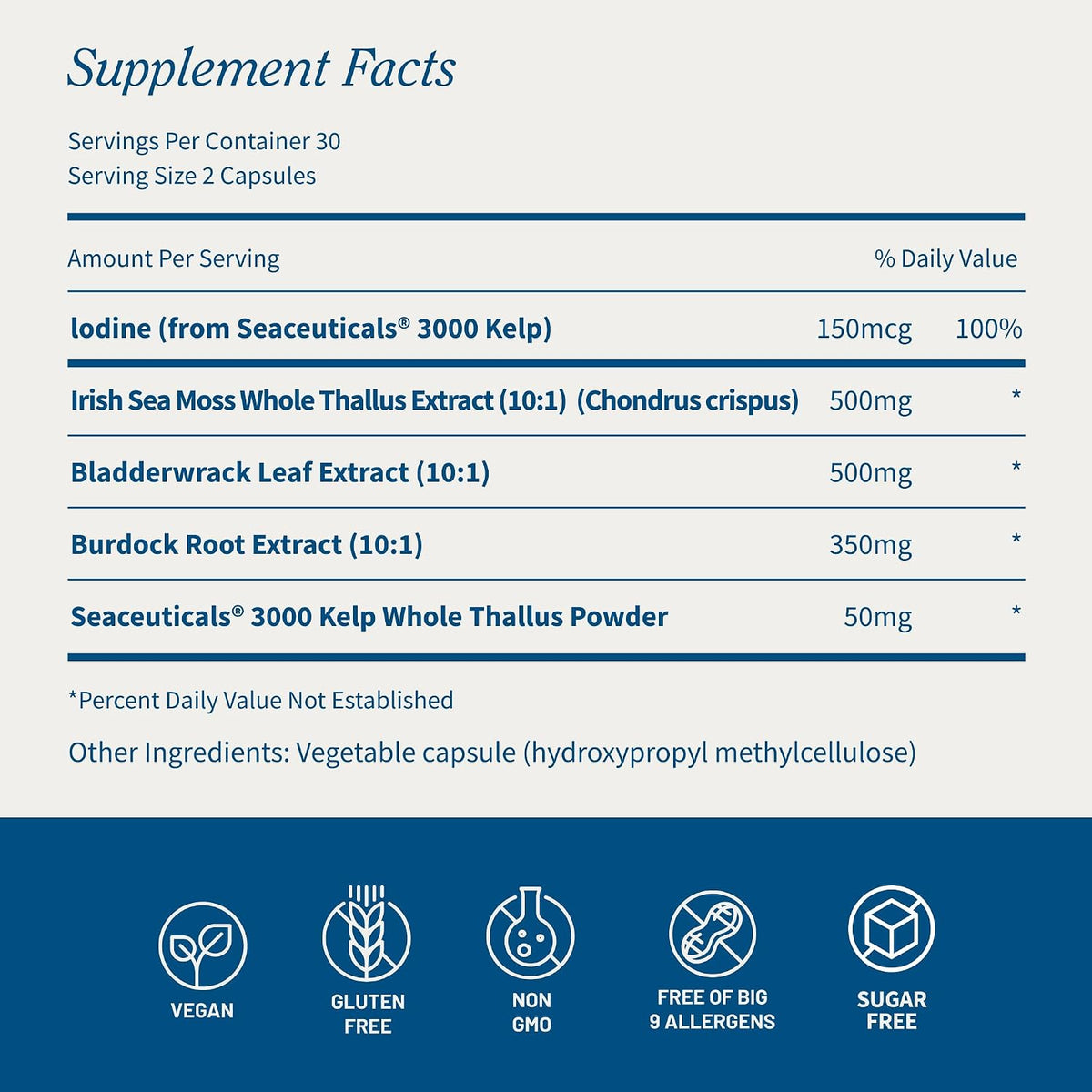 Snap Supplements Irish Sea Moss with Bladderwrack, Burdock Root & Iodine – Natural Sea Moss Supplement for Gut Health, Energy & Healthy-Looking Skin, 60 Vegan Capsules - görsel 8