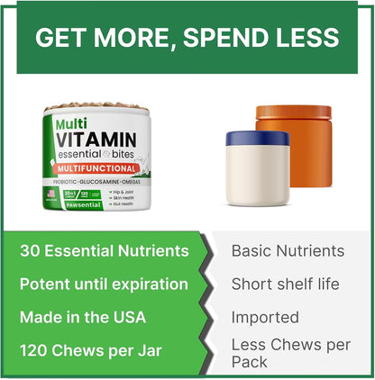 Vitamins for Dogs - 4 in 1 Complex with Omega, Glucosamine, Probiotics and Vitamins - 100 ct - Fish