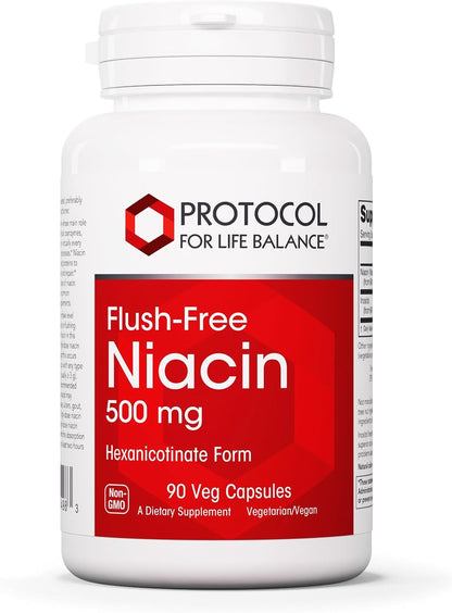 Protocol for Life Balance Niacin 500 mg – No-Flush Inositol Hexanicotinate – Vegan & Kosher – 90 Veg Caps
