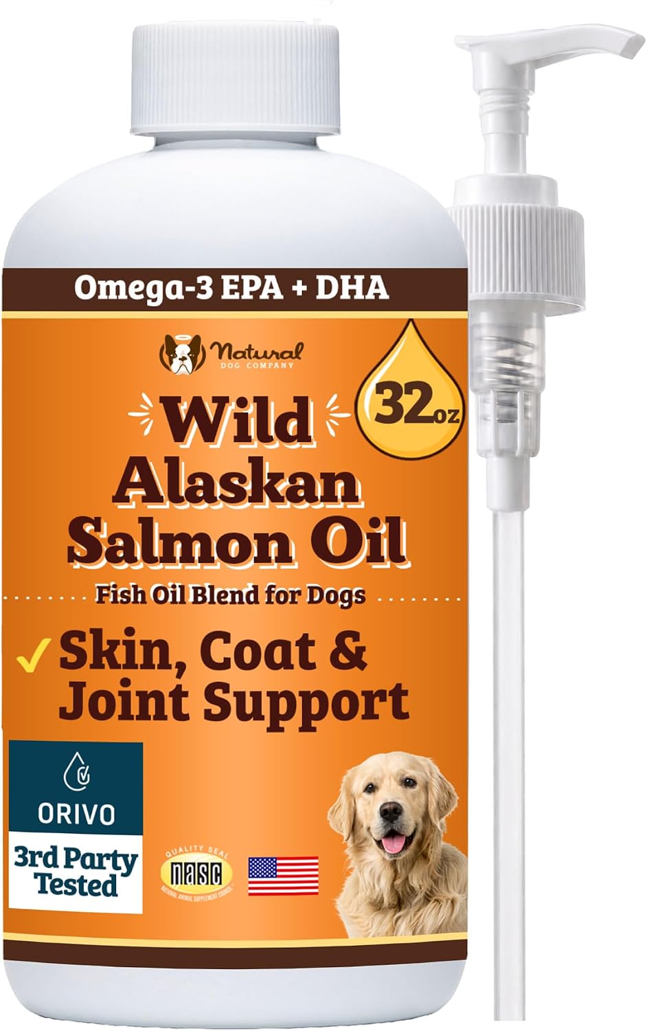 Natural Dog Company Wild Alaskan Salmon Oil for Dogs - EPA & DHA Omega-3 Fish Oil Supplements with Salmon & Pollock Blend for Skin, Coat, Joints, Heart & Immune Support, 946 ml - görsel 1