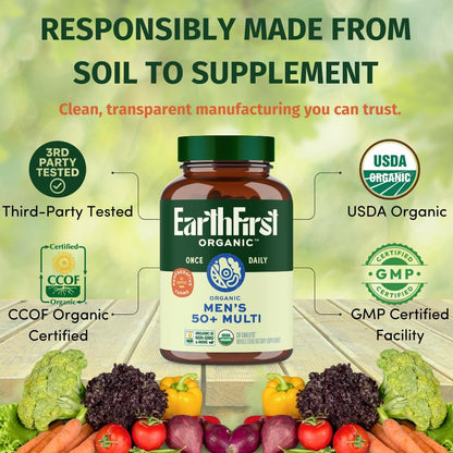 Once Daily Multivitamin for Men 50+, 19 Vitamins from Herbs & Superfoods, Supports Prostate Health, Energy Levels and Strong Bones, 60 Tablets