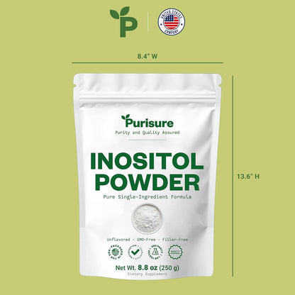 Purisure Inositol Powder (250g) - Pure Inositol for Hormonal Balance, Fertility Support & Brain Wellness - Vegan, Non-GMO, 500 Servings