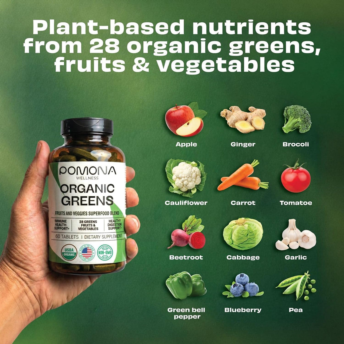Pomona Wellness Super Greens Supplement: Organic Superfood Tablets for Digestive Health & Natural Energy, 60 Tablets - görsel 5