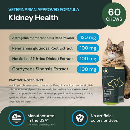 Vetriscience Veterinary Strength Kidney Health Chews - Balanced Kidney Support for Pets - Feline & Canine Renal Support - Holistic Formula - Chicken Liver Flavour - 60 Count