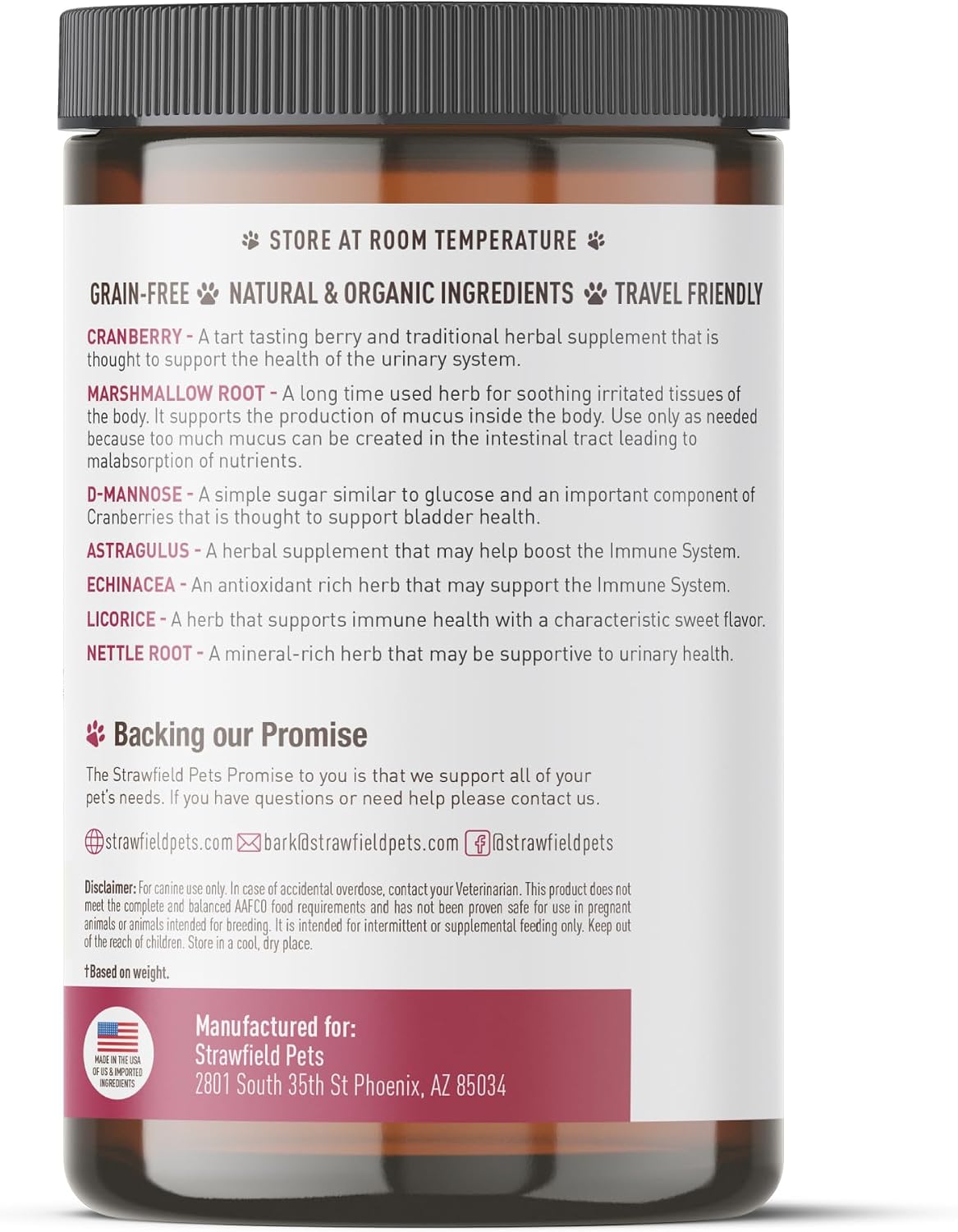 Strawfield Pets Cranberry Bladder and UTI Chews for Dogs - D-Mannose + Vitamin C for Urinary Tract Support, Bacon Flavoured Soft Chews (120 count) - görsel 9