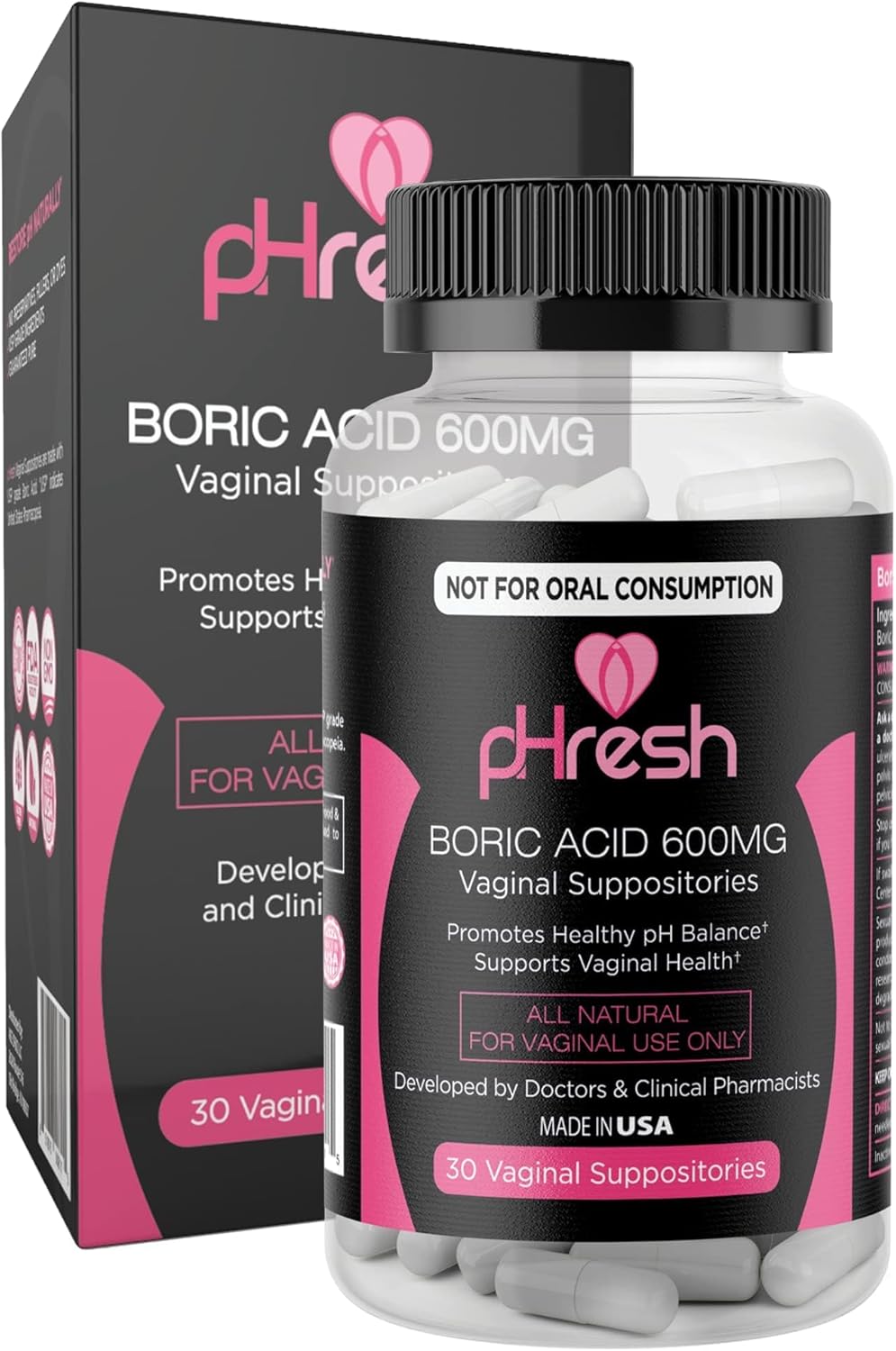 pHresh Boric Acid Suppositories for Women - Natural Vaginal Health Support - görsel 1