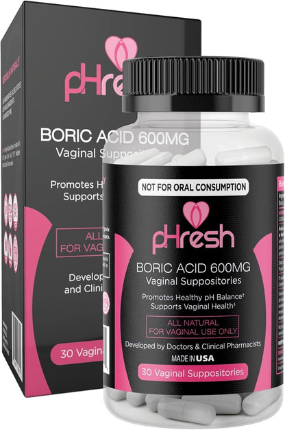 pHresh Boric Acid Suppositories for Women - Natural Vaginal Health Support