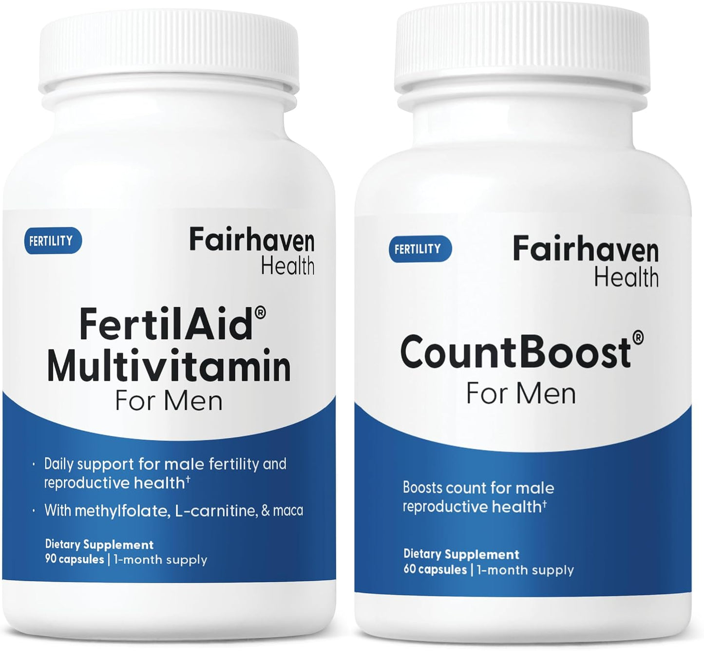 Fairhaven Health FertilAid for Men and Countboost Combo - Male Fertility Supplement with L-carnitine, Zinc, Folate - görsel 1