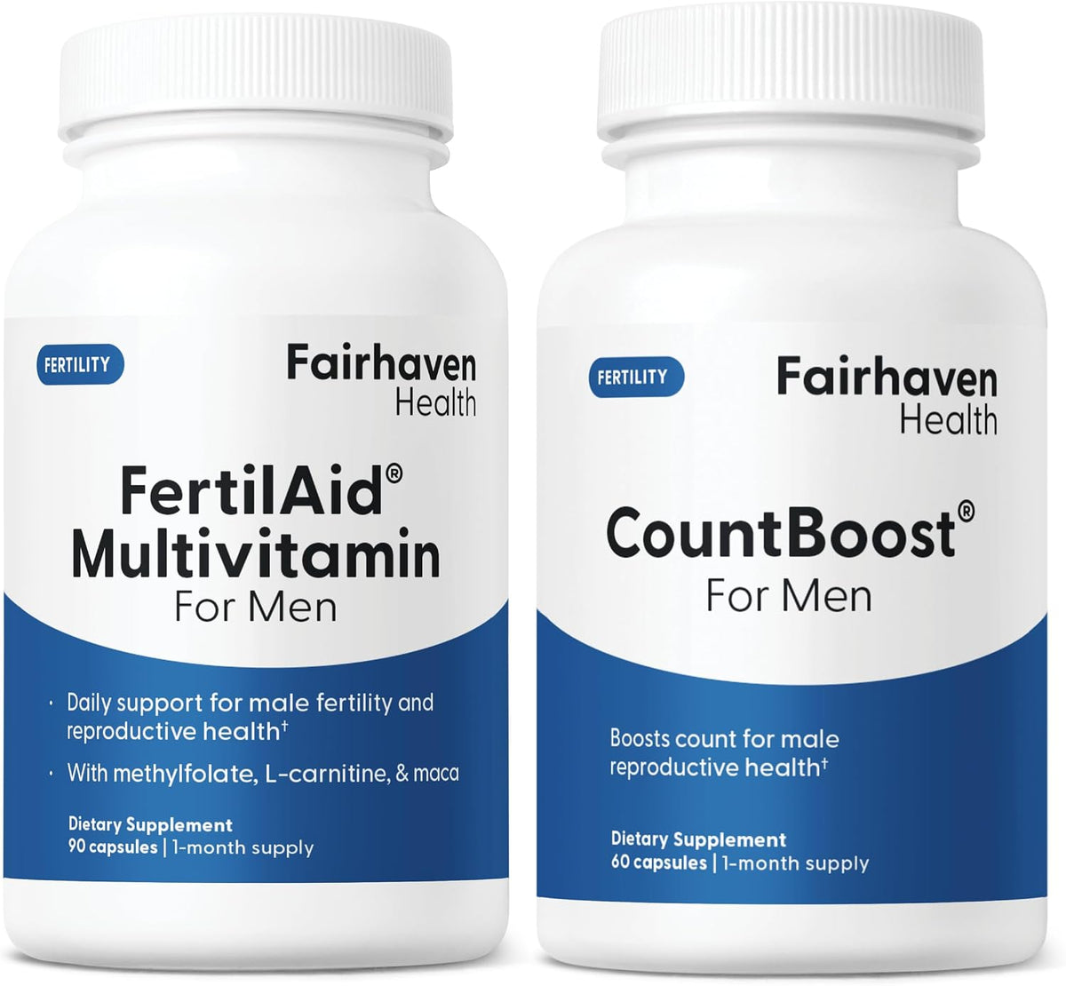 Fairhaven Health FertilAid for Men and Countboost Combo - Male Fertility Supplement with L-carnitine, Zinc, Folate - görsel 1