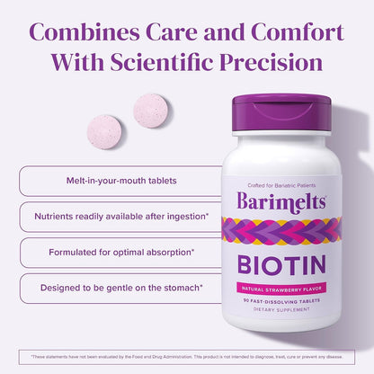 BariMelts Biotin 5000mcg Fast-Dissolving Tablets (90 Tablets, 3-Month Supply) - Sugar-Free, Natural Strawberry Flavour, for Post-Bariatric Women