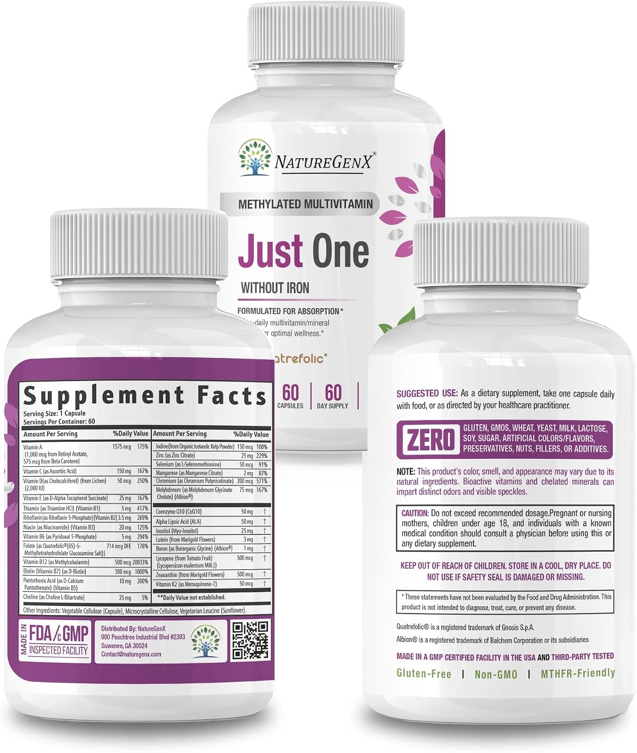 NatureGenX Just One Daily Methylated Multivitamin – Iron-Free with Methyl B12 & Methylfolate – Methylation Support for Men & Women – Vegan, Gluten-Free, Non-GMO – 60 Capsules (2-Month Supply) - görsel 9
