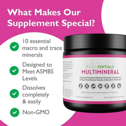 R-Kane Nutritionals Barisentials Bariatric Multimineral Supplement – Post-Bariatric Surgery Support – Easy-to-Dissolve Mineral Powder – Strawberry Lemonade Flavoured Drink – 240g