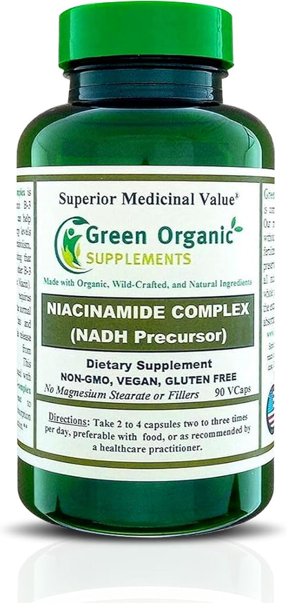 Green Organic Supplements Niacinamide, Niacin, NAD, NADH, High Absorption, Non-GM, Gluten-free (Pack of 4)