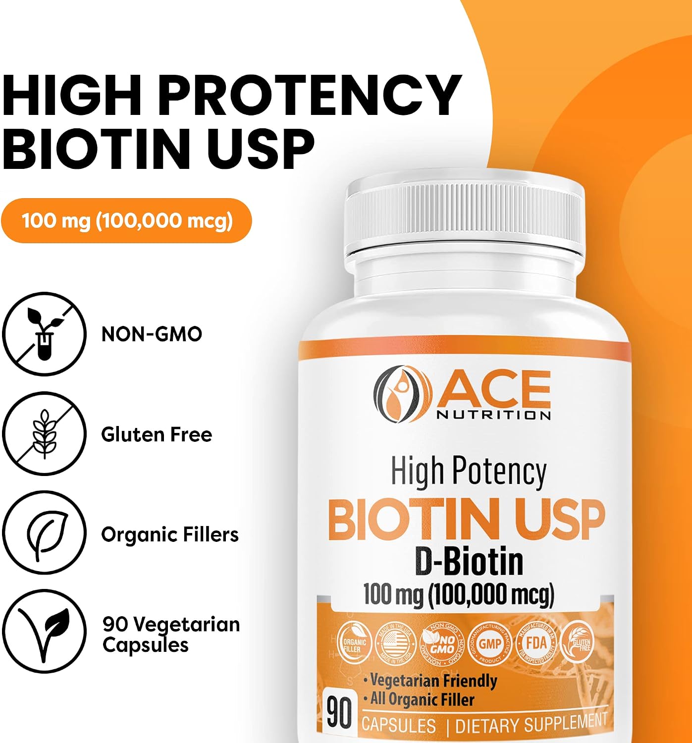 ACE NUTRITION High Potency Biotin 100mg (100,000mcg) - 3 Bottles - görsel 2