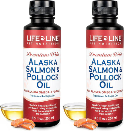 Life Line Pet Nutrition Wild Alaska Salmon & Pollock Oil – Omega 3 Supplement for Dogs and Cats in All Life Stages, 488 ml
