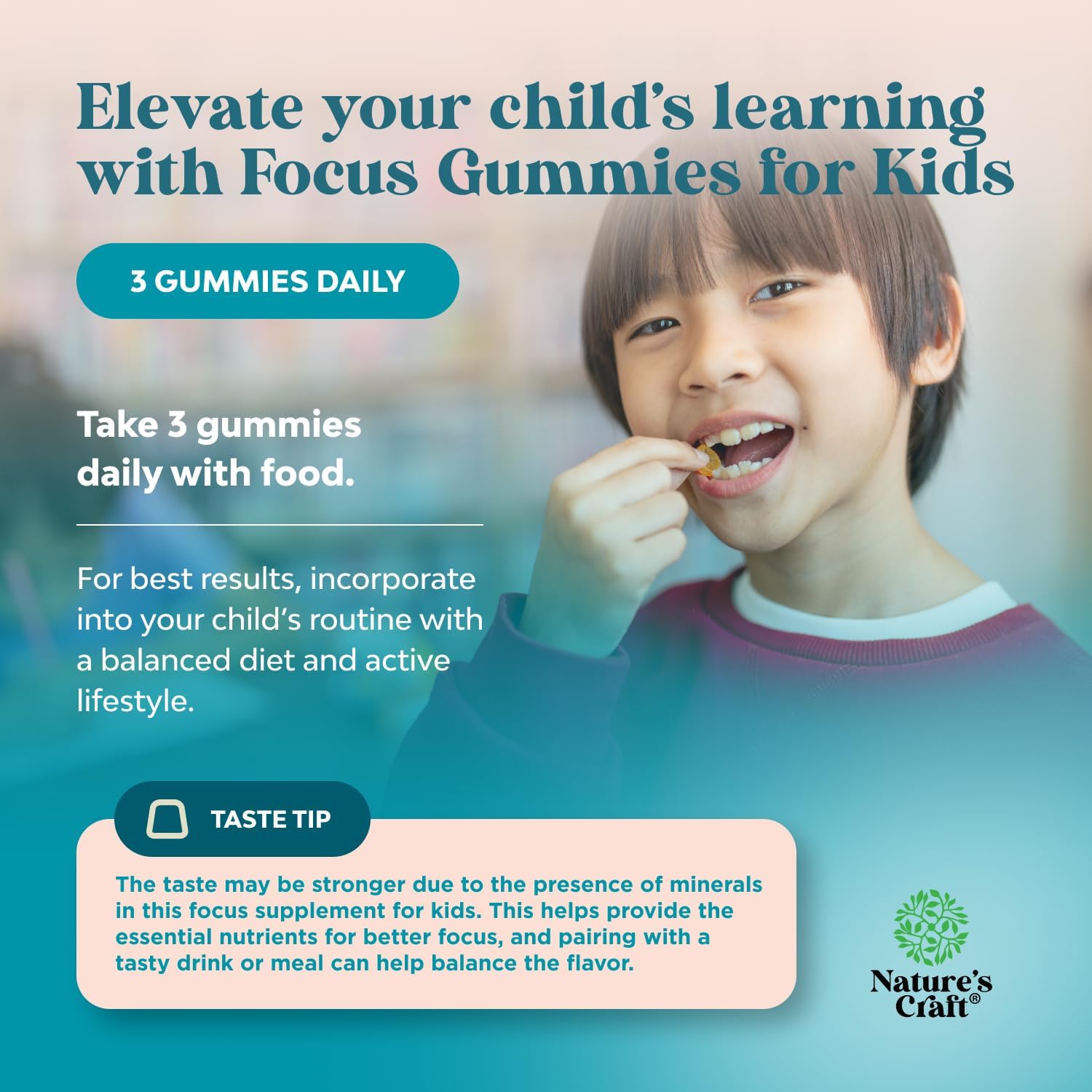 Kids Focus Gummies - Brain Support for Children with Green Tea Extract, B6 & B12 - 90 Gummies - görsel 3