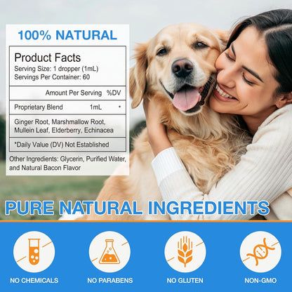 Kennel Cough Treatment Drops for Dogs, Natural Dog Supplement Herbal Kennel Cough Drops for All Breeds & Size Dog