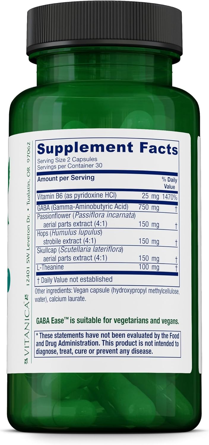 Vitanica GABA Ease - Calming Food Supplement with GABA, Vitamin B6, L-Theanine & Herbal Tonics - Vegan, 60 Capsules - görsel 2