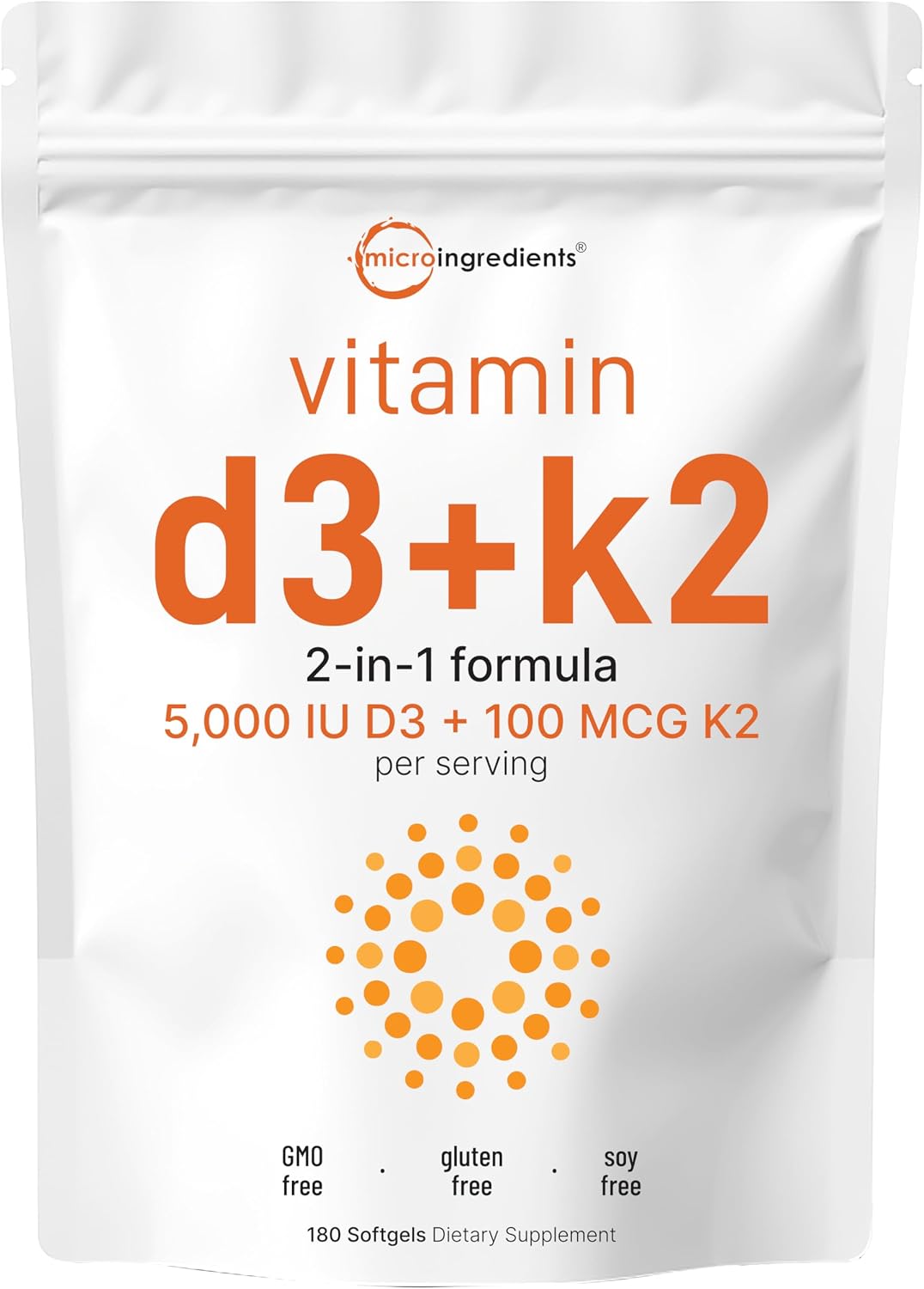 Micro Ingredients Vitamin D3 5,000 IU + K2 MK-7 100 mcg, 2 Pack (600 Softgels) - görsel 8