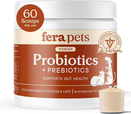 Fera Pets Organic Probiotics for Dogs and Cats with Prebiotics – 60 Scoops