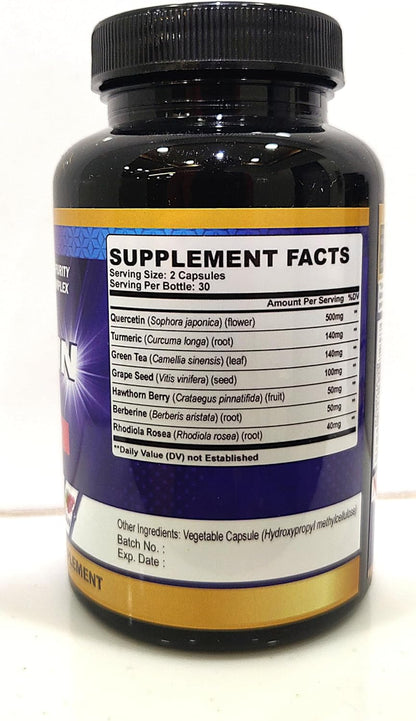 Organic Cadane Quercetin Supplements - 60 Superfood Capsules