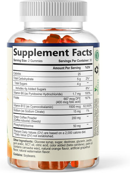 Brain Supplement Gummies - 3X Strength with Phosphatidylserine, B6, B12 & Nootropics for Memory, Focus, Concentration - 60 Gummies