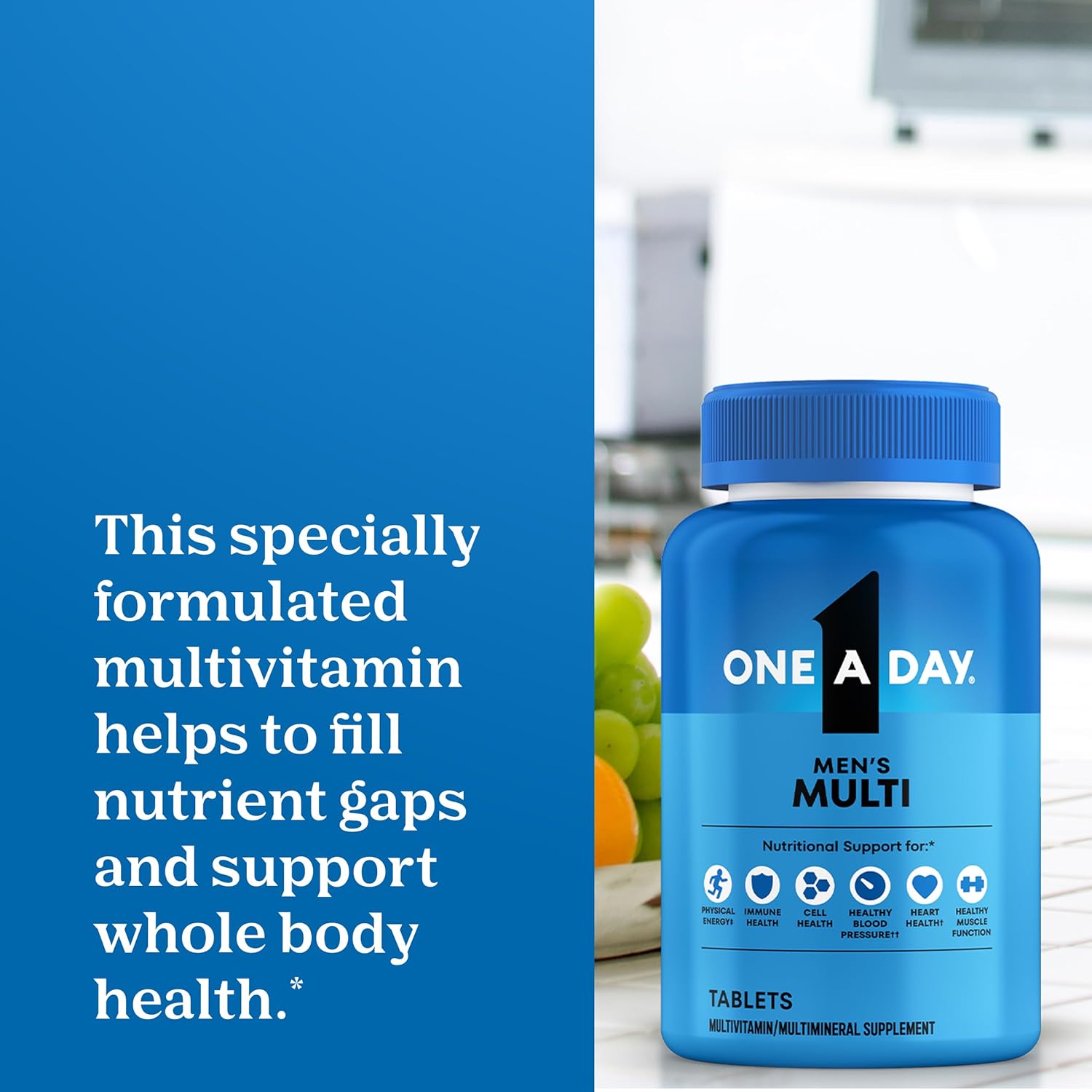 One A Day Multivitamin for Men - Daily Men's Multivitamin with Vitamin D, Zinc, Folic Acid, and B Vitamins, Physical Energy Support, 200 Tablets - görsel 3