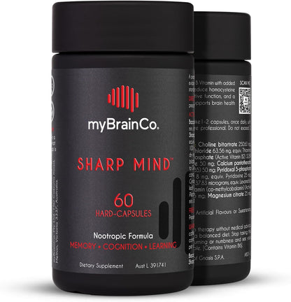 myBrainCo. Sharp Mind - Nootropic Food Supplement for Memory and Focus - 60 Vegetarian Capsules