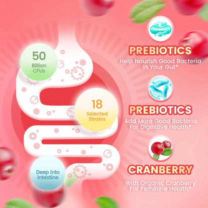 VivoNu Women's Probiotic Gummies - Feminine Balance Support with Cranberry, 60 Count
