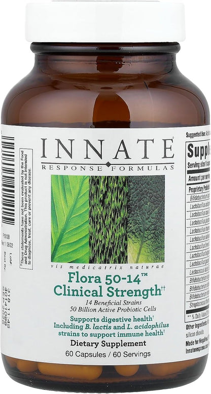 INNATE Response Formulae Flora 50-14 Clinical Strength Probiotics for Digestive Health - 50 Billion CFU, 60 Capsules