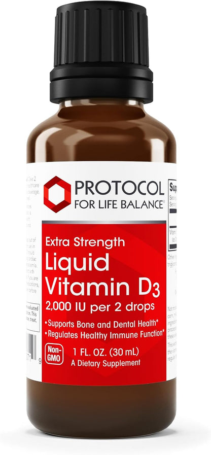 Protocol for Life Balance Liquid Vitamin D3 2,000 IU - Immune Support, Bone and Teeth Health - 1 fl oz