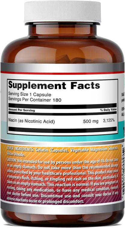 Amazing Formulae Niacin (Vitamin B3) 500 mg – 180 Capsules