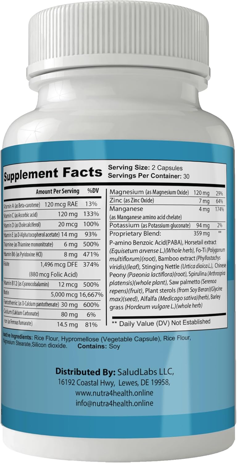 Hairfortin Advanced Hair Growth Vitamins and Minerals – Extra Strength Formula for Hair, Skin, and Nails with Biotin – Gluten-free, 60 Capsules - görsel 2