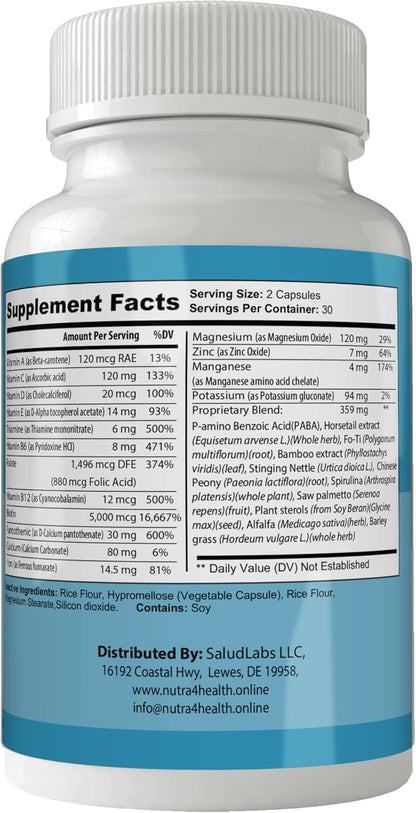 Hairfortin Advanced Hair Growth Vitamins and Minerals – Extra Strength Formula for Hair, Skin, and Nails with Biotin – Gluten-free, 60 Capsules