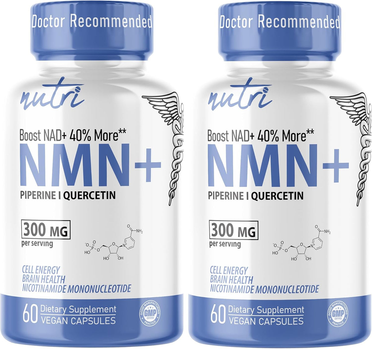 Nutri NMN Supplement 300mg - NAD+ Booster with Quercetin & Black Pepper - 120 Capsules (2-Pack) - görsel 1