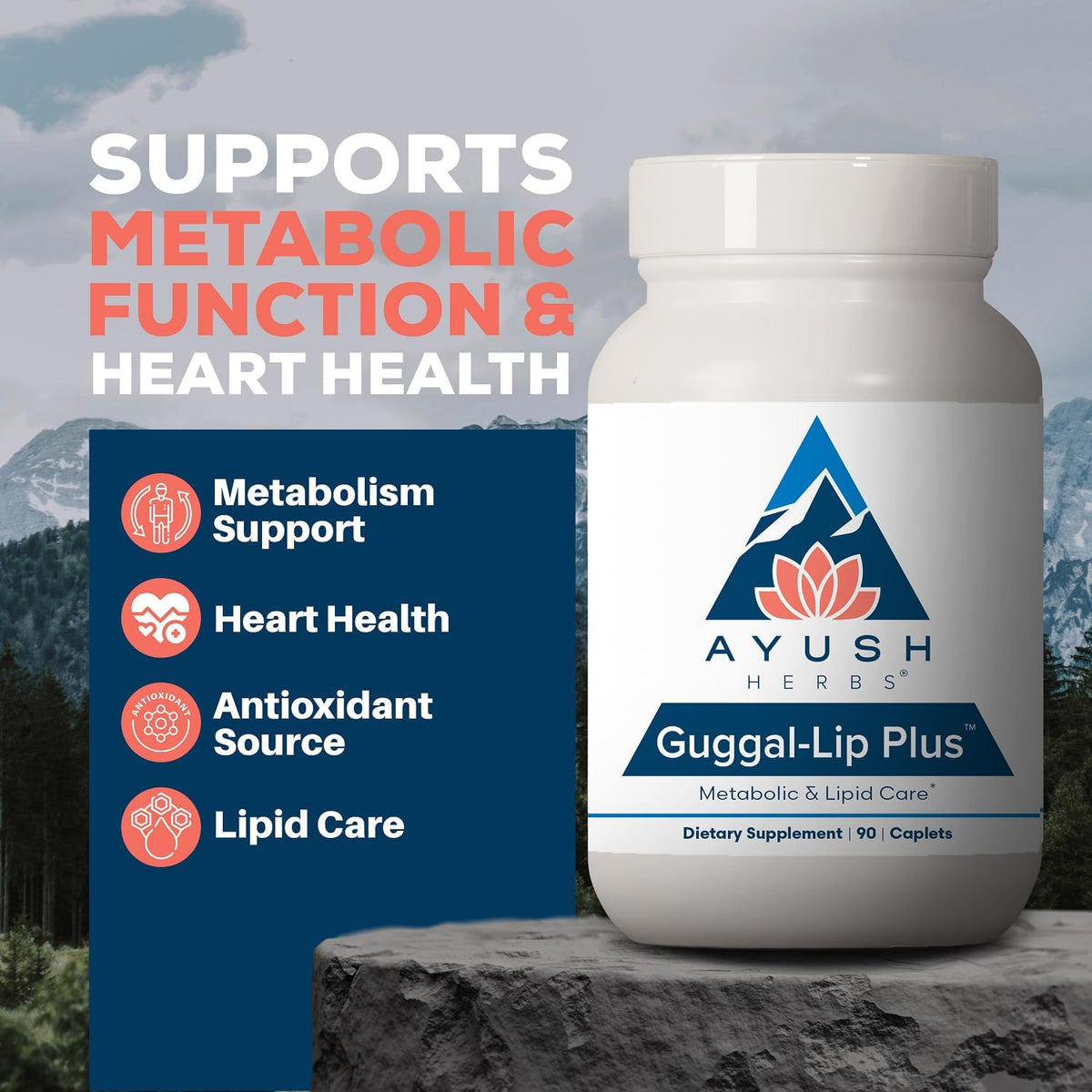 Ayush Herbs Guggal-Lip Plus - Metabolic Support Food Supplement with Guggul, Amla, and Bergamot - 90 Tablets - görsel 2
