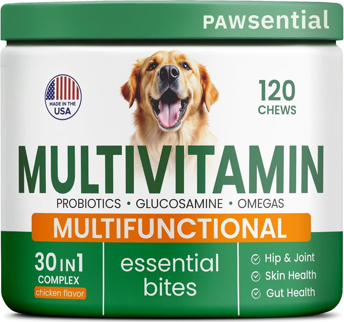 Dog Vitamins + Glucosamine - Chewable Multivitamins + Probiotics, Omega - Hip & Joint Support, Skin & Coat, Gut Health - Adult & Senior - Large & Small Breed - 120 Chews - görsel 1