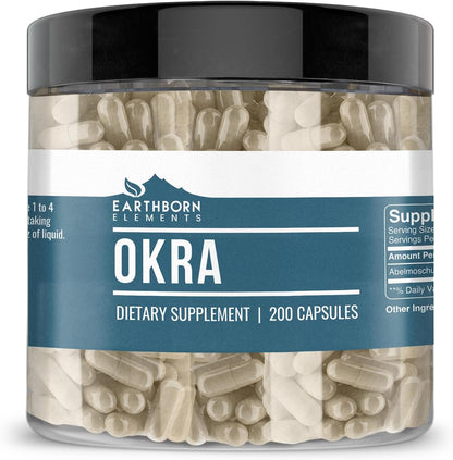 Earthborn Elements Okra Extract 200 Capsules, Pure & Undiluted