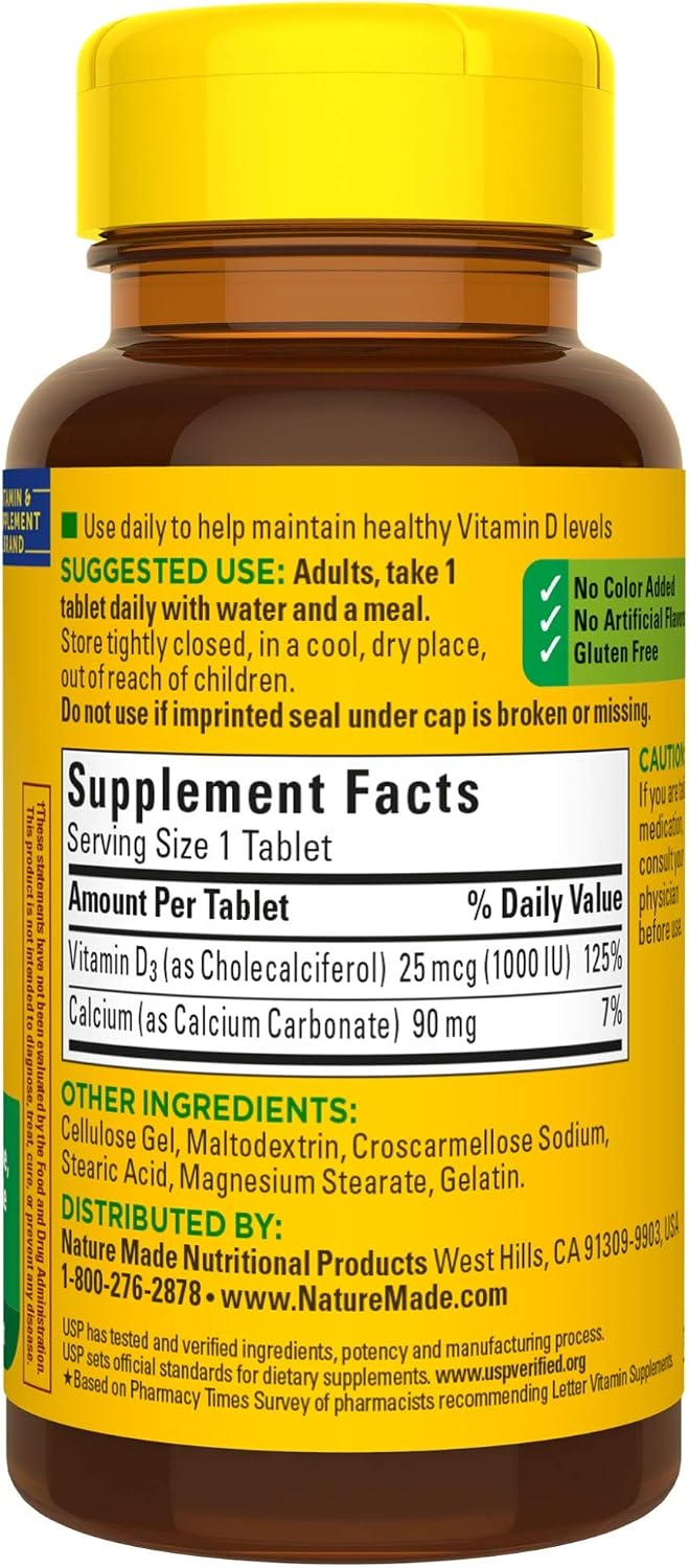 Vitamin D3, 100 Tablets, Vitamin D 1000 IU (25 mcg) - görsel 9