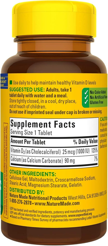 Vitamin D3, 100 Tablets, Vitamin D 1000 IU (25 mcg)