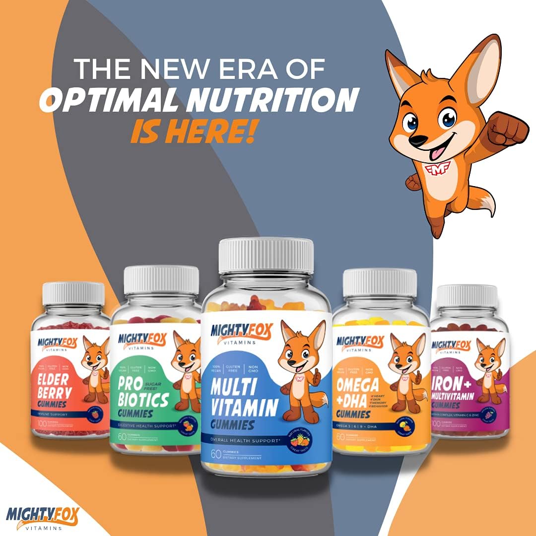 Mighty Fox Vitamins Children's Multivitamin Gummies - Non-GMO, Gluten-Free, Vegan - with Vitamin C, B Vitamins, Zinc - 100 Count (2 Pack) - görsel 6