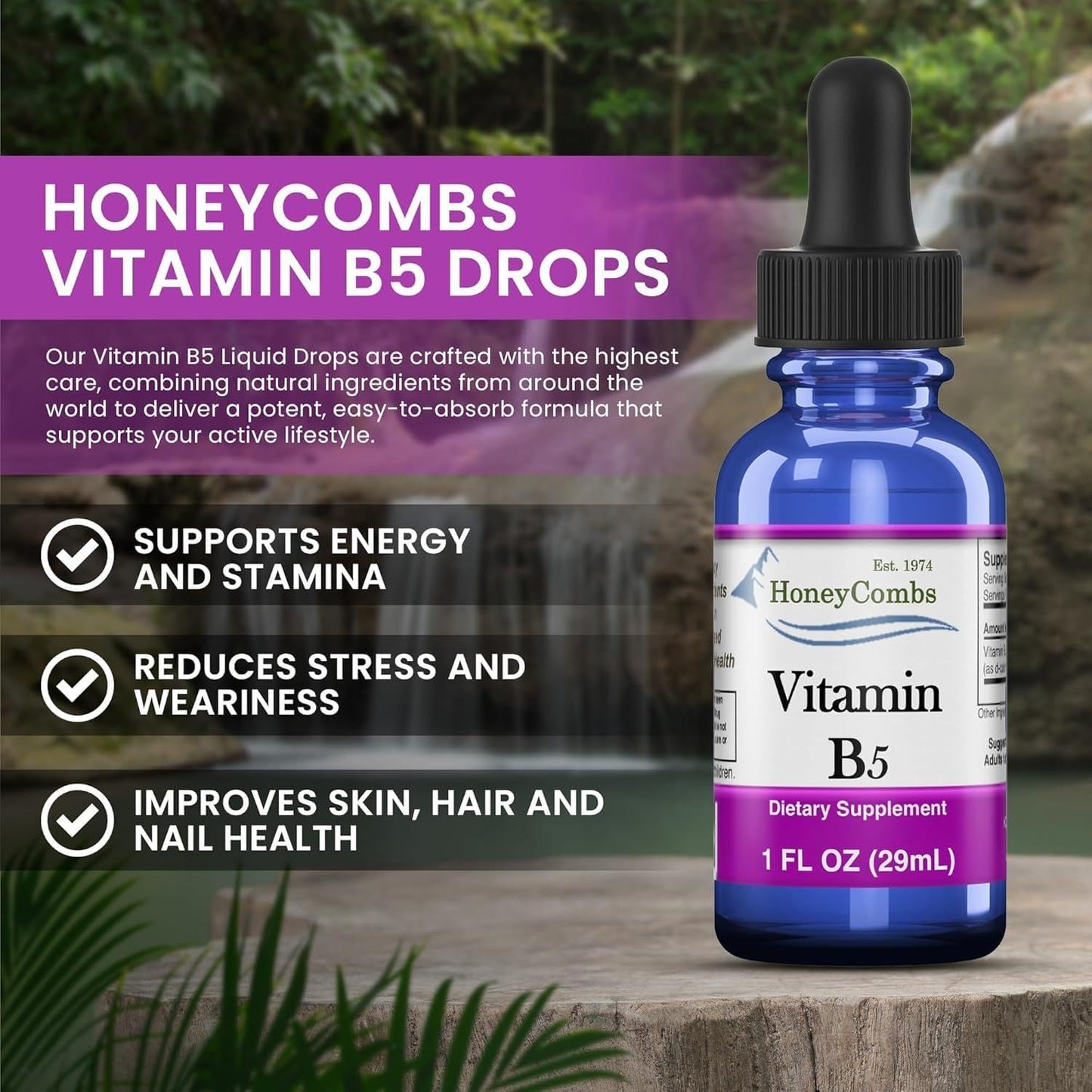 HoneyCombs Vitamin B5 Drops – Liquid Pantothenic Acid Supplement, Vegan, Fast Absorbing, 50 mg per Serving (500% NRV) - görsel 9