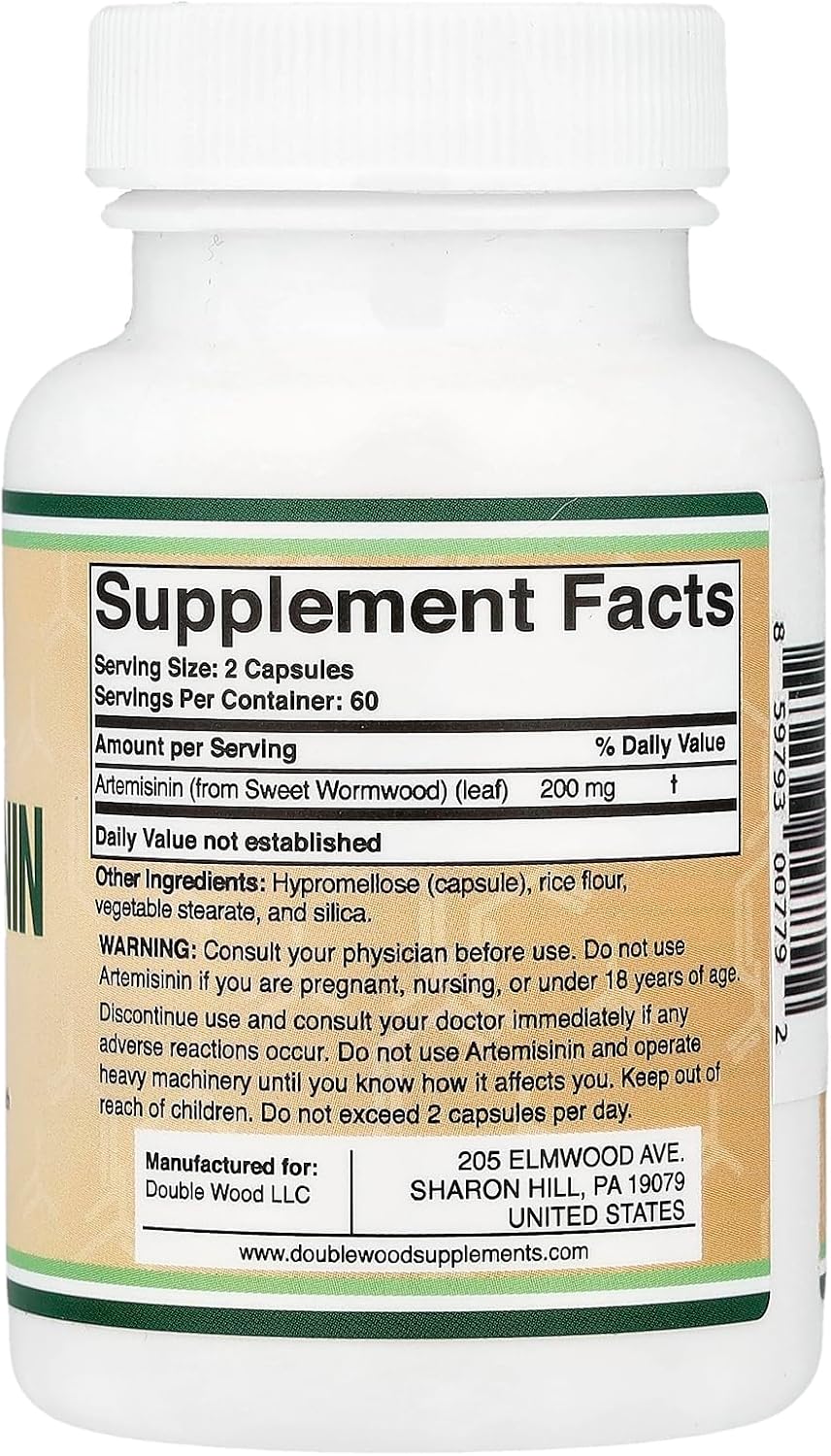 Artemisinin (Sweet Wormwood) 200mg, 120 Capsules - Vegan, Non-GMO, Gluten-Free by Double Wood - görsel 2