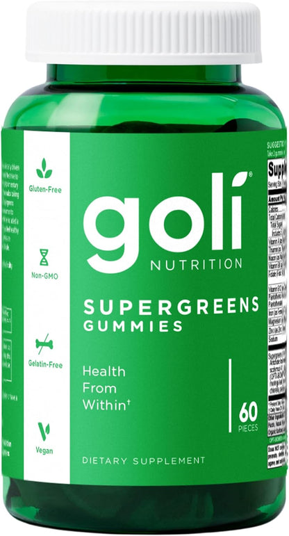 Goli SuperGreen Vitamin Gummy - 60 Gummies - Essential Vitamins and Minerals - Plant-Based, Vegan, Gluten-Free & Gelatine-Free - Health from Within