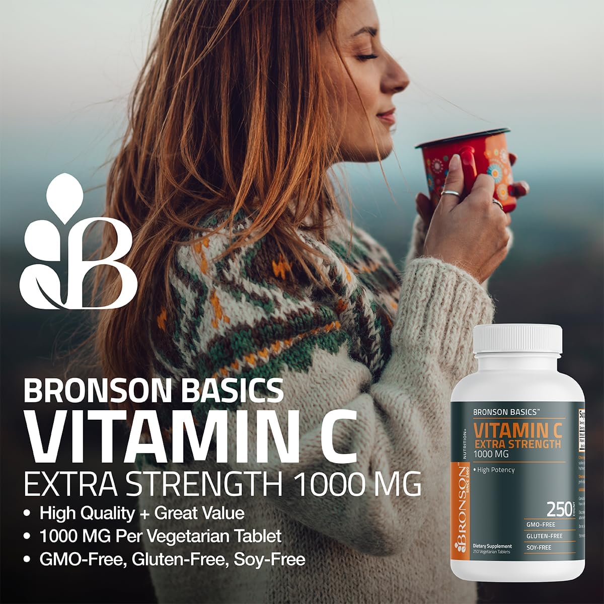 Bronson Vitamin C 1000mg Extra Strength – High Potency Immune Support – 100 Vegetarian Tablets - görsel 3