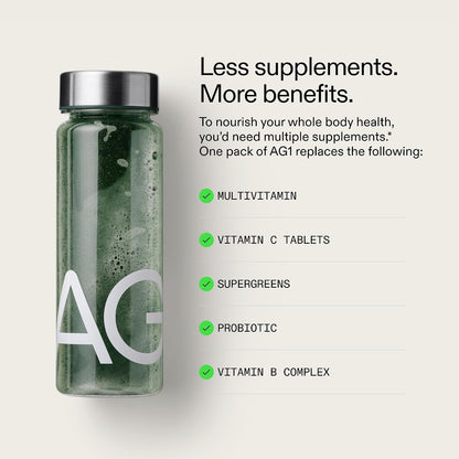 AG1 Athletic Greens Superfood and Probiotic, 75 Vitamins, Travel Pack 14 Sachets