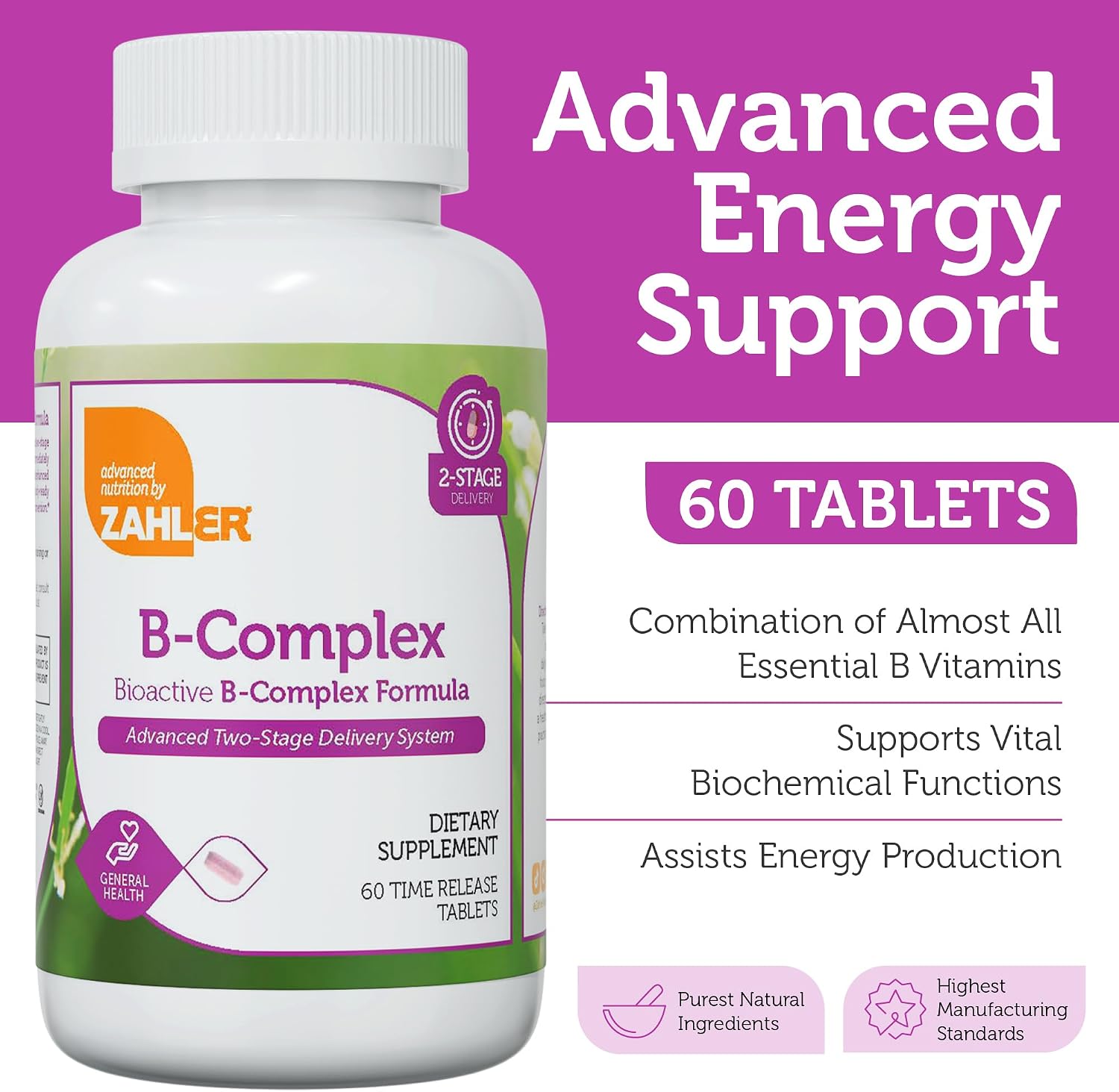 Zahler B-Complex - Bioactive B Vitamins with Advanced Two-Stage Delivery (60 Tablets) - görsel 2