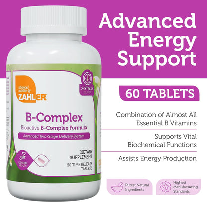 Zahler B-Complex - Bioactive B Vitamins with Advanced Two-Stage Delivery (60 Tablets)