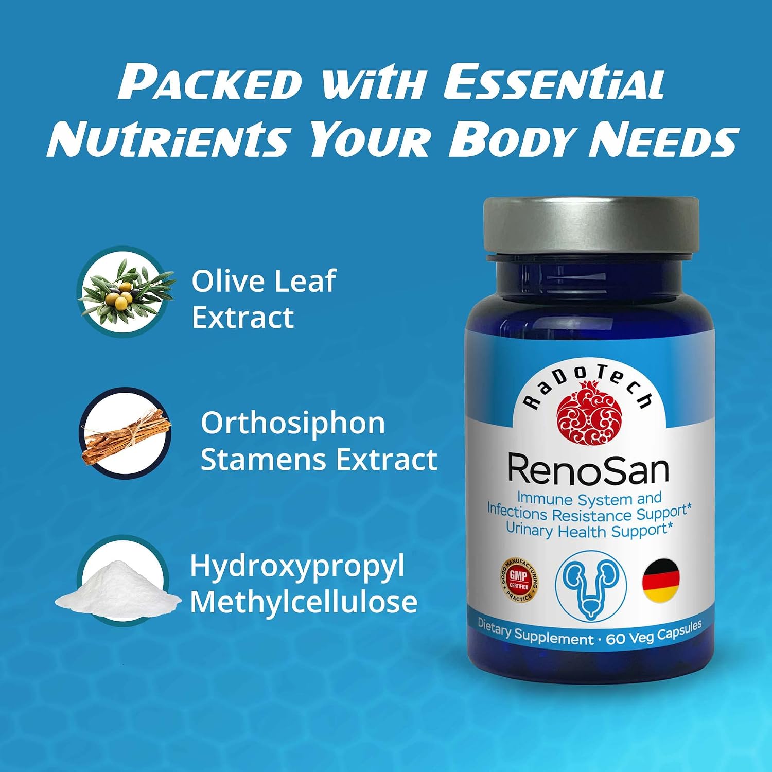RenoSan Urinary Tract Health Supplement with Olive Leaf Extract, 60 Veg Capsules - görsel 8