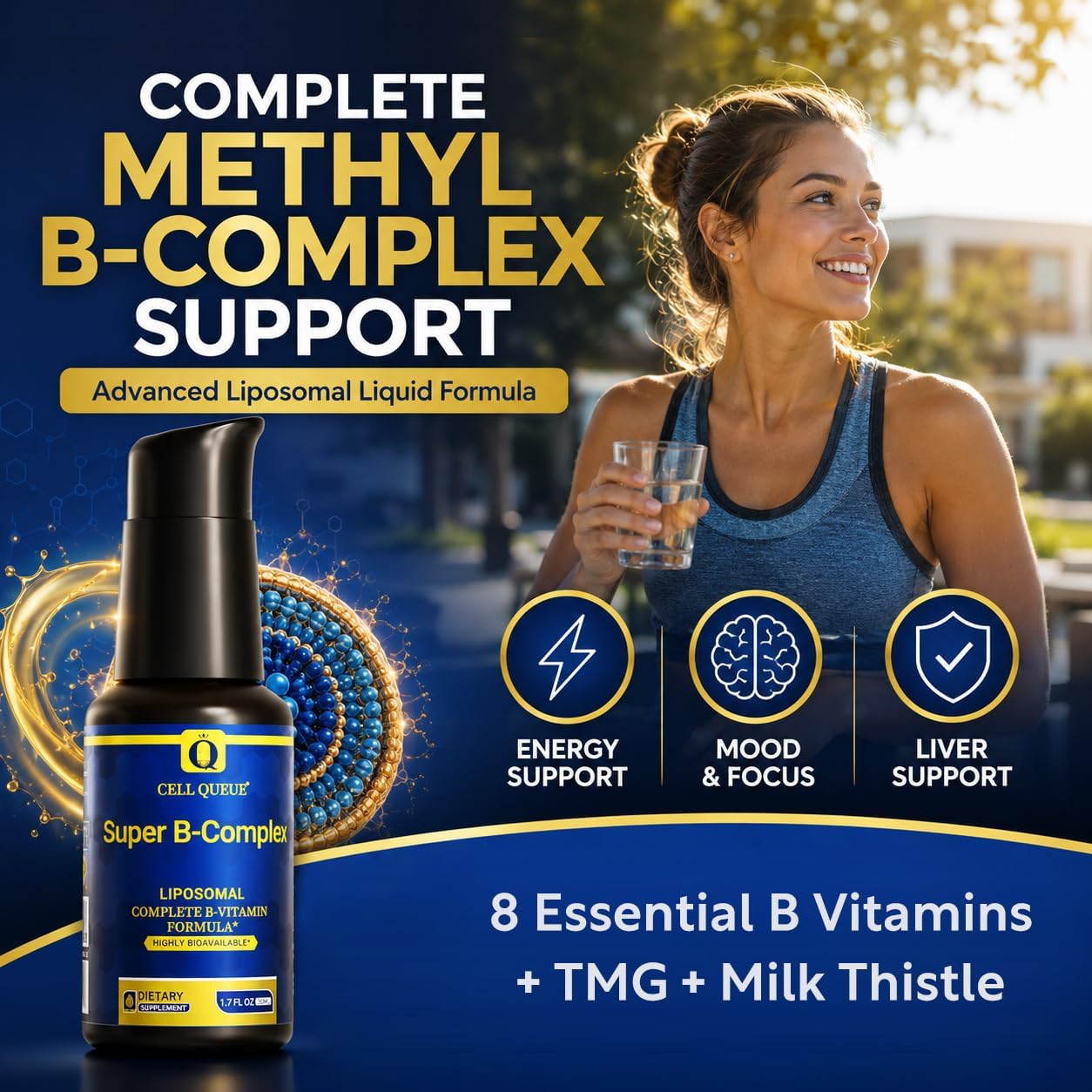 Cellqueue Liposomal Methyl B Complex Liquid – Active B Vitamin Formula with Methyl B12, Folate, TMG and Milk Thistle, 50 ml - görsel 2